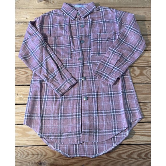 NEW Miss Sparkling Plaid Shirt Button Front Size Small Women’s Pink Tunic Length - Picture 1 of 7